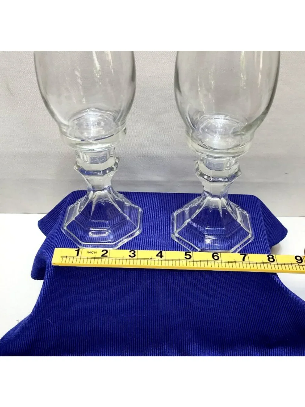 DIY (2) Glass Candle Holder Hurricane Vases Upcycled Home Decor Octagonal Base
